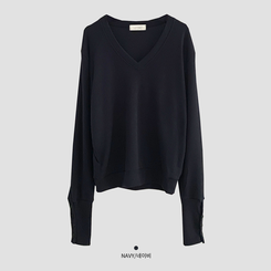 리블 소매 버튼 여리핏 브이넥 긴팔니트