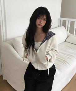 チェックフードジップアップ(5color) CREAM