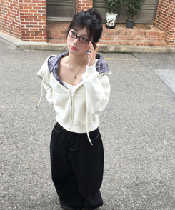 チェックフードジップアップ(5color) CREAM