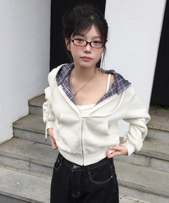 チェックフードジップアップ(5color) CREAM