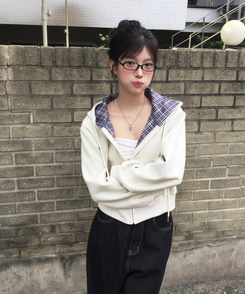 チェックフードジップアップ(5color) CREAM