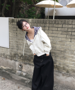 チェックフードジップアップ(5color) CREAM