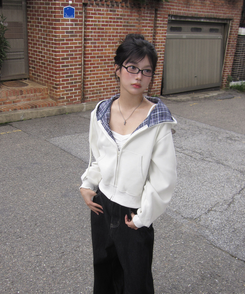 チェックフードジップアップ(5color) CREAM