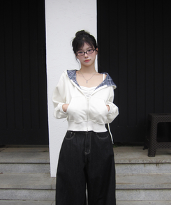 チェックフードジップアップ(5color) CREAM