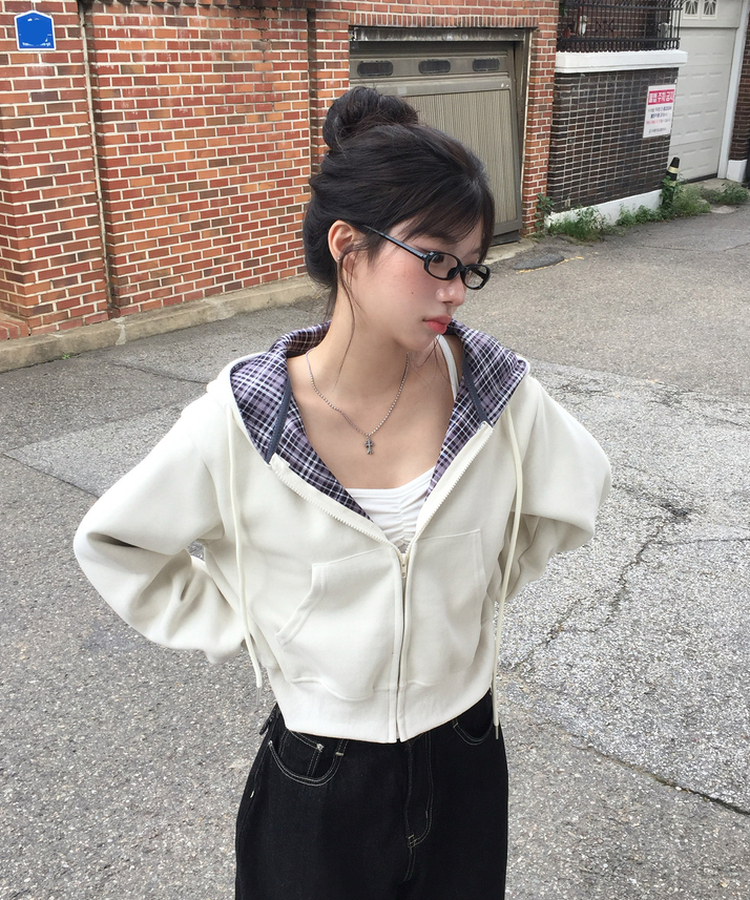 チェックフードジップアップ(5color) CREAM