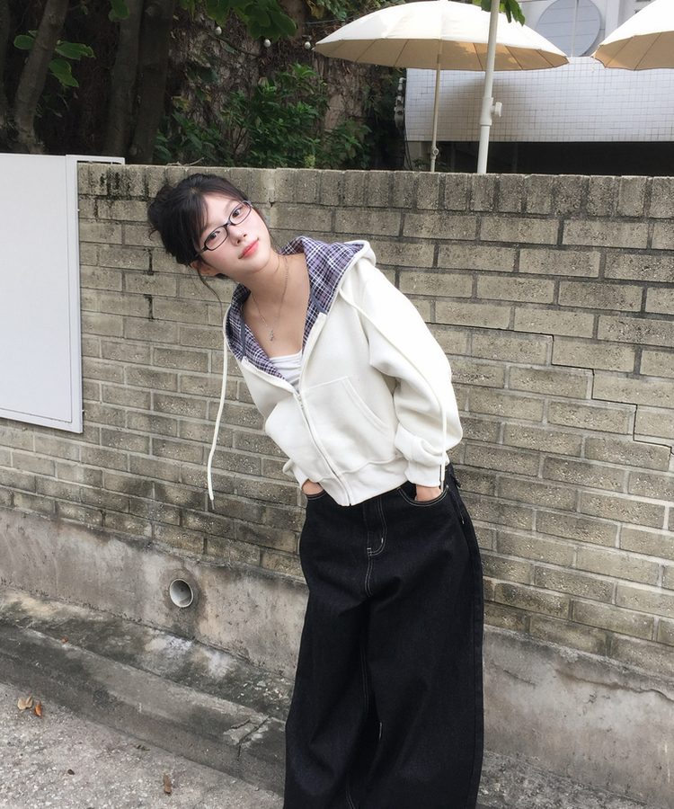 チェックフードジップアップ(5color) CREAM