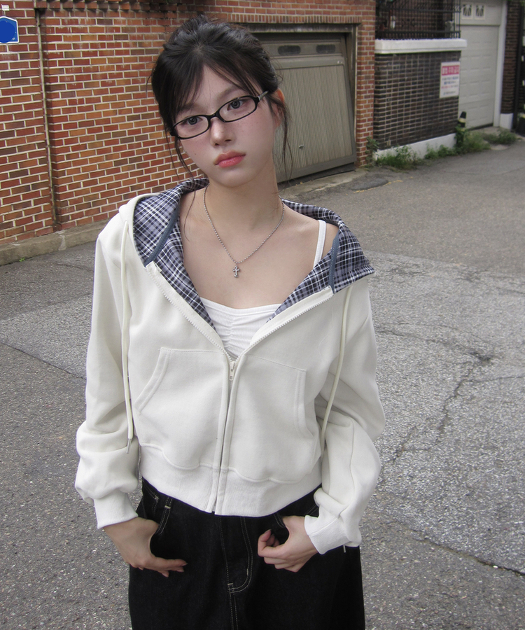 チェックフードジップアップ(5color) CREAM