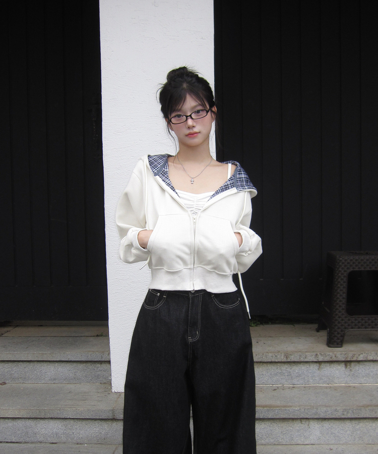 チェックフードジップアップ(5color) CREAM