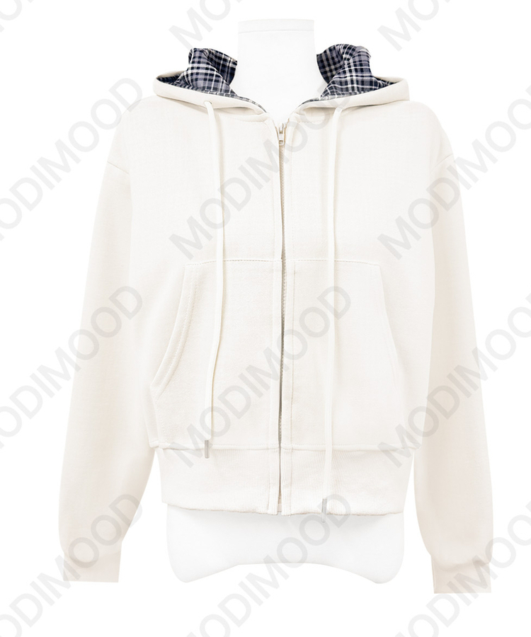 チェックフードジップアップ(5color)