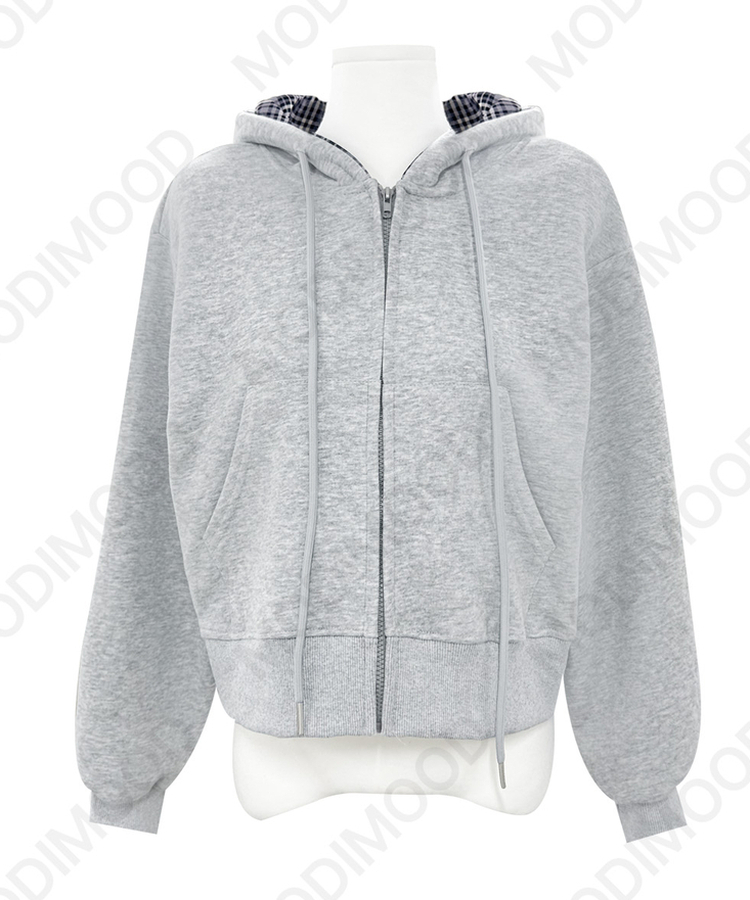 チェックフードジップアップ(5color)