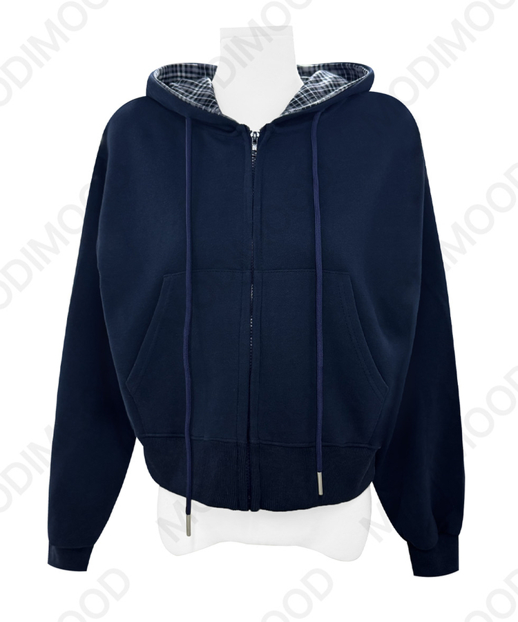 チェックフードジップアップ(5color)