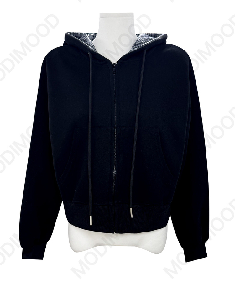 チェックフードジップアップ(5color)