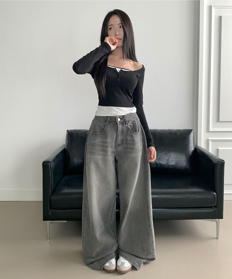 듀레 잔꽃패턴 캡내장 레이어드 일체형 긴팔티셔츠 블랙