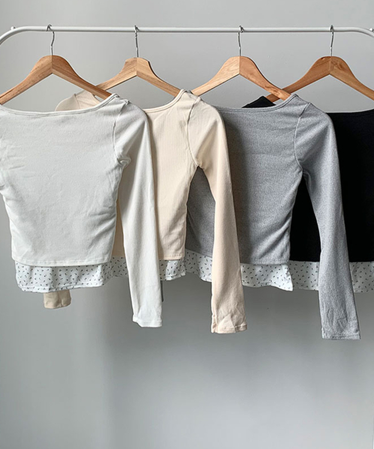 듀레 잔꽃패턴 캡내장 레이어드 일체형 긴팔티셔츠