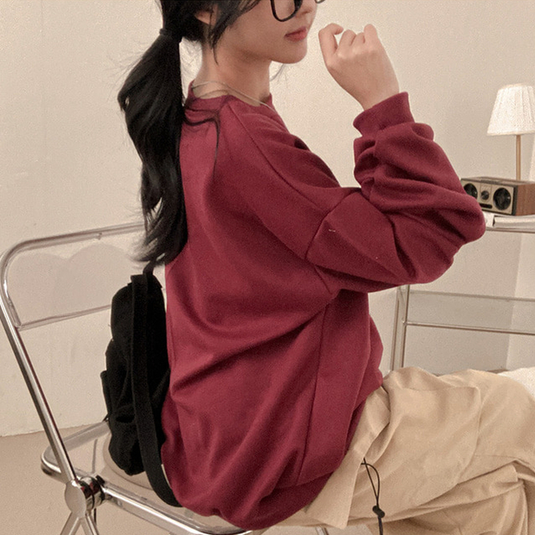 틴에이져 하트 체크패턴 레터링 루즈핏 맨투맨 버건디