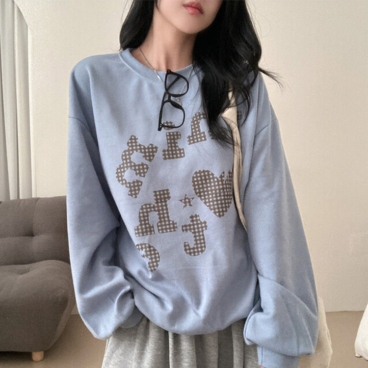 틴에이져 하트 체크패턴 레터링 루즈핏 맨투맨 소라