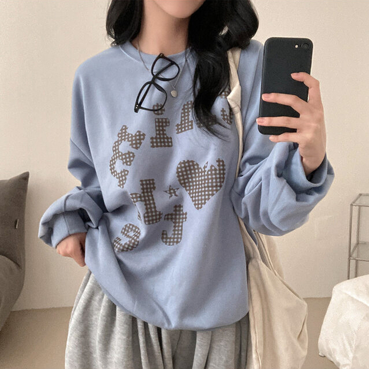 틴에이져 하트 체크패턴 레터링 루즈핏 맨투맨 소라