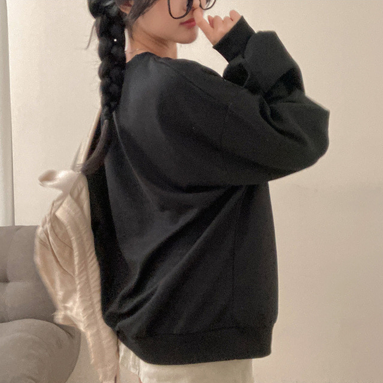 틴에이져 하트 체크패턴 레터링 루즈핏 맨투맨 블랙