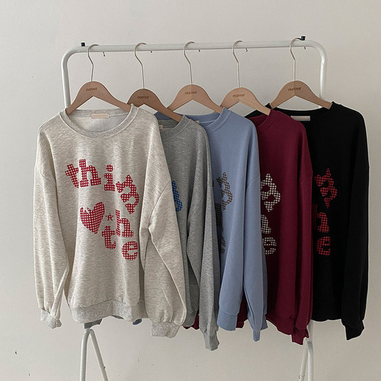 틴에이져 하트 체크패턴 레터링 루즈핏 맨투맨