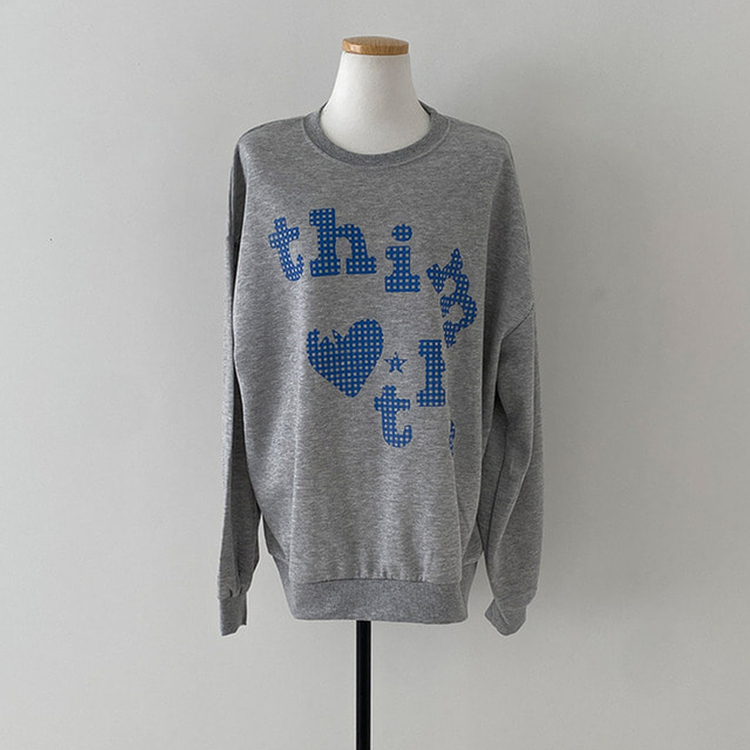 틴에이져 하트 체크패턴 레터링 루즈핏 맨투맨