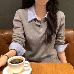 베론 스트라이프 셔츠 니트 그레이