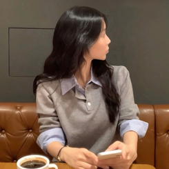 베론 스트라이프 셔츠 니트 그레이