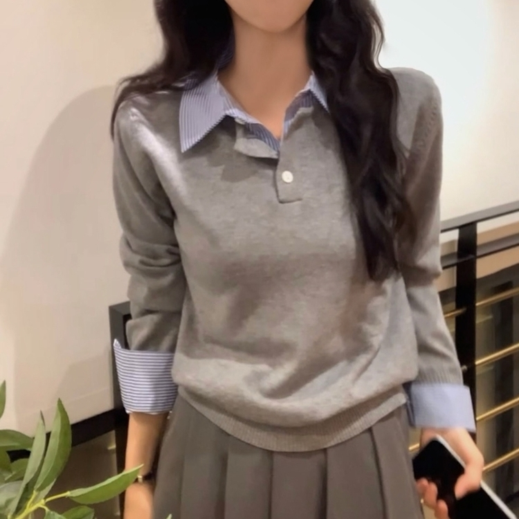 ストライプシャツニット｜ニット｜韓国ファッション通販 SONA