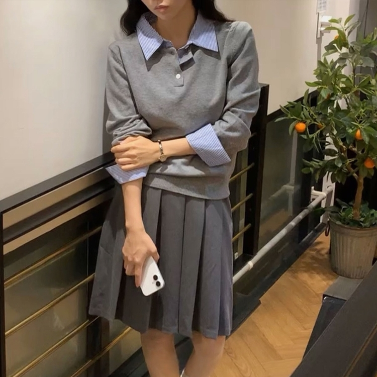 fano studios ストライプシャツ ニット トップス チャコール フロントロゴ ストライプシャツ FC24S075【Fano Studios