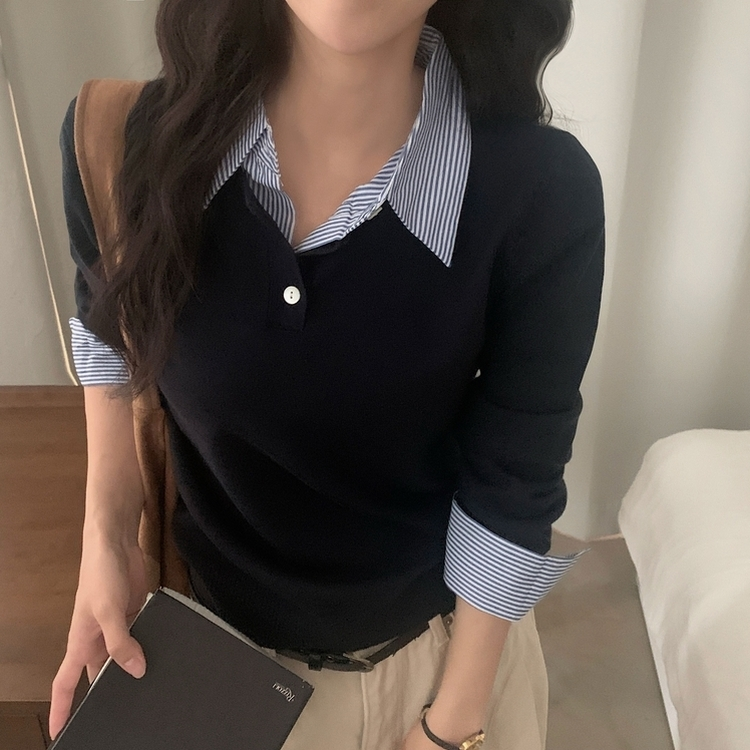 ストライプシャツニット｜ニット｜韓国ファッション通販 SONA