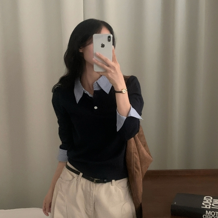 ATON★ストライプシャツ★ニット★カットソー ストライプシャツニット｜ニット｜韓国ファッション通販 SONA