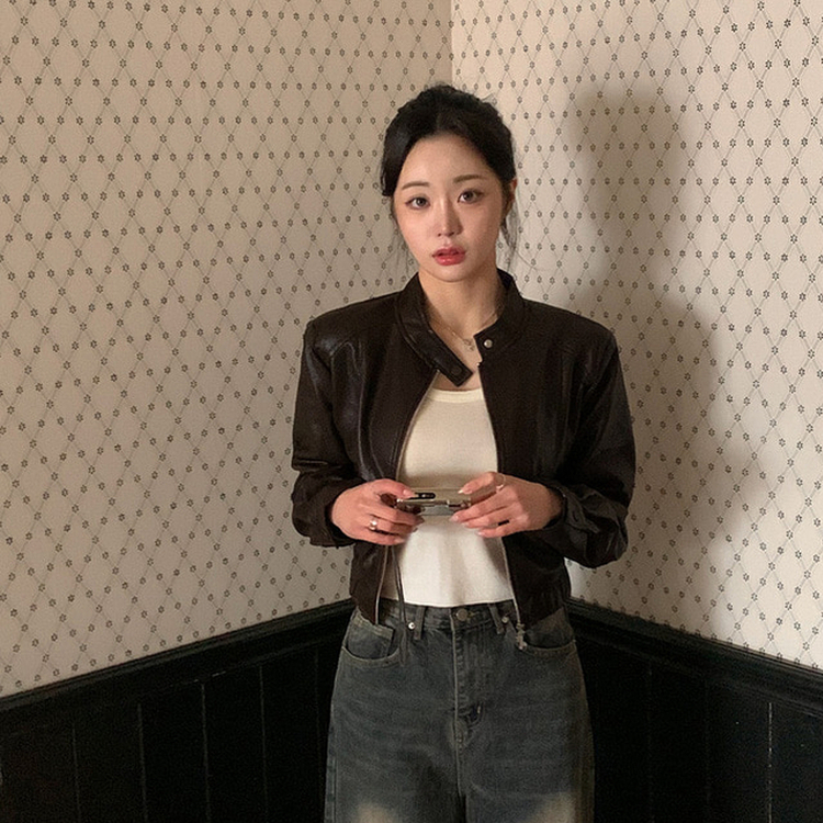 チャイナレザーブルゾンジャケット｜ジャケット｜韓国