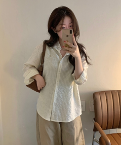 ストライプルーズフィットシャツ BEIGE