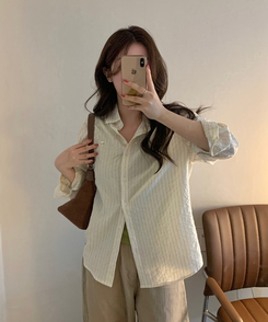 ストライプルーズフィットシャツ BEIGE