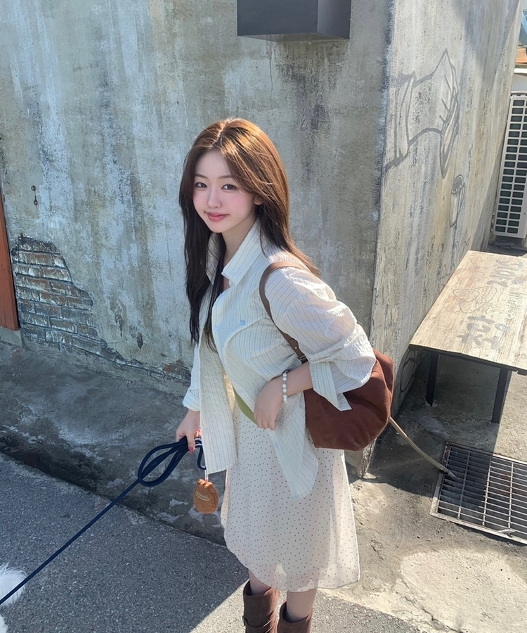 ストライプルーズフィットシャツ BEIGE