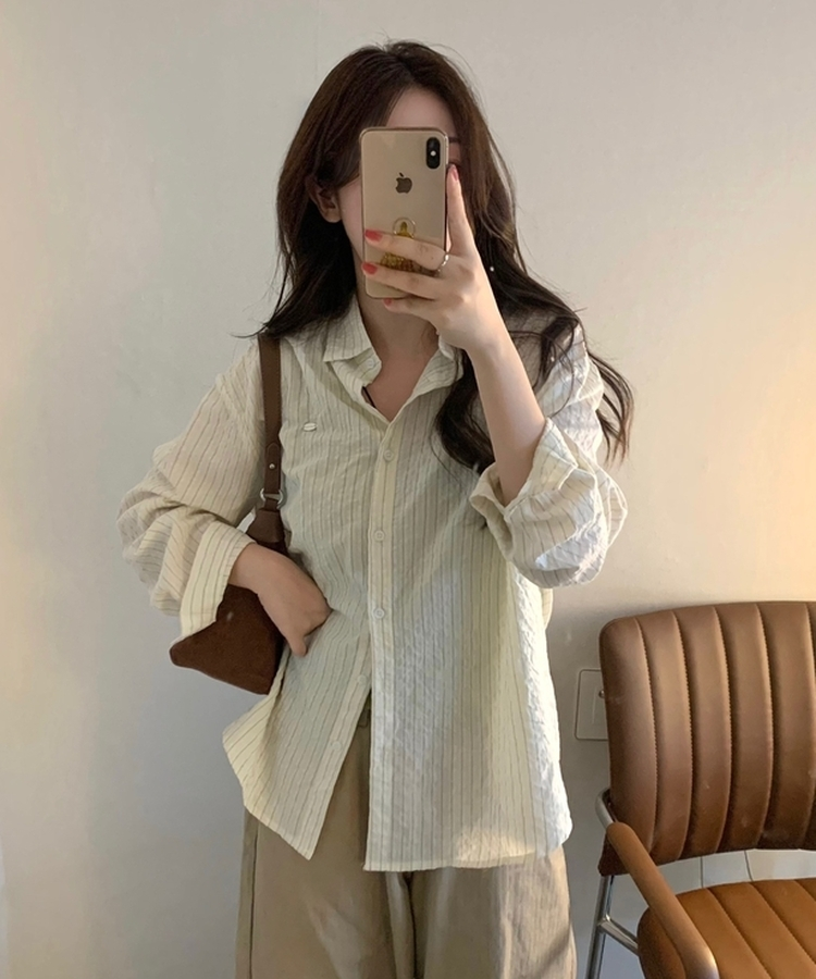 ストライプルーズフィットシャツ BEIGE