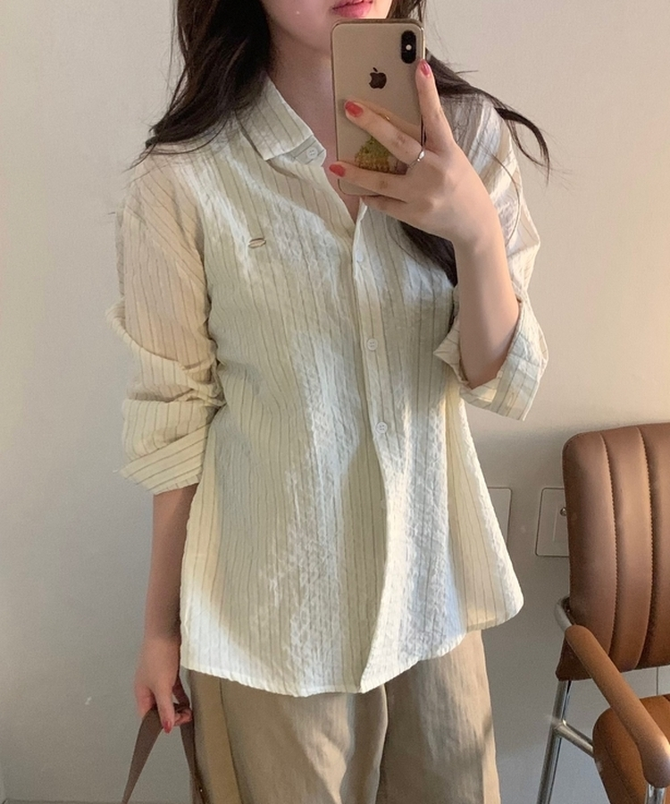 ストライプルーズフィットシャツ BEIGE
