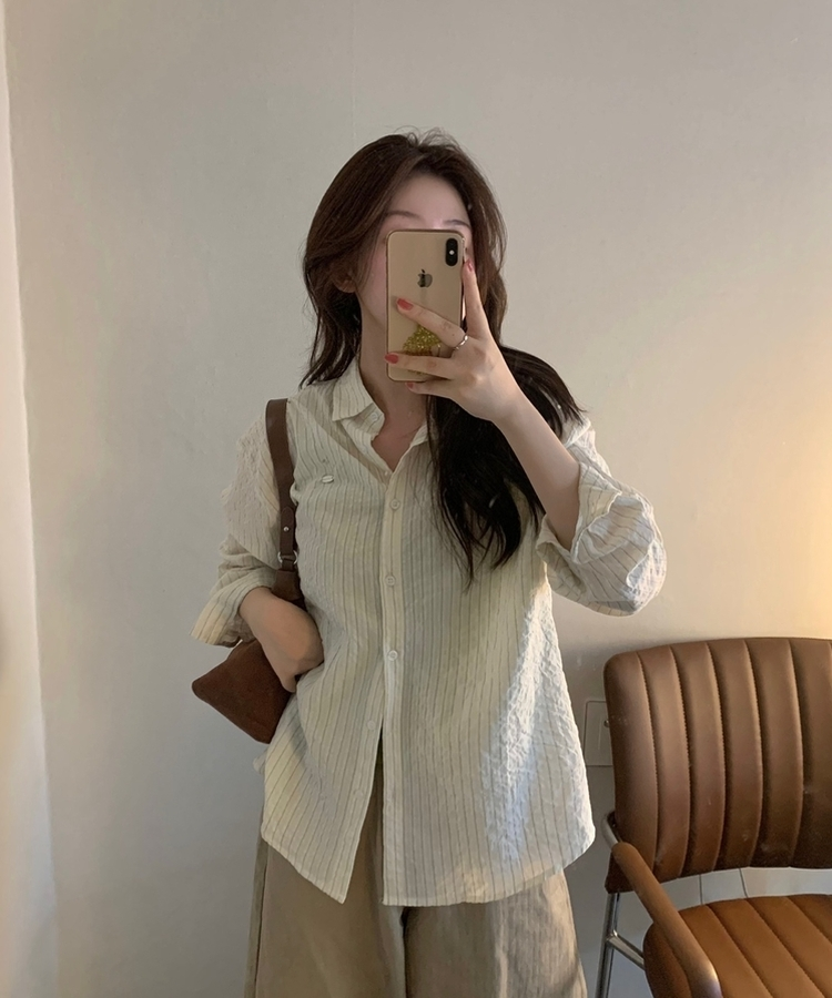 ストライプルーズフィットシャツ BEIGE