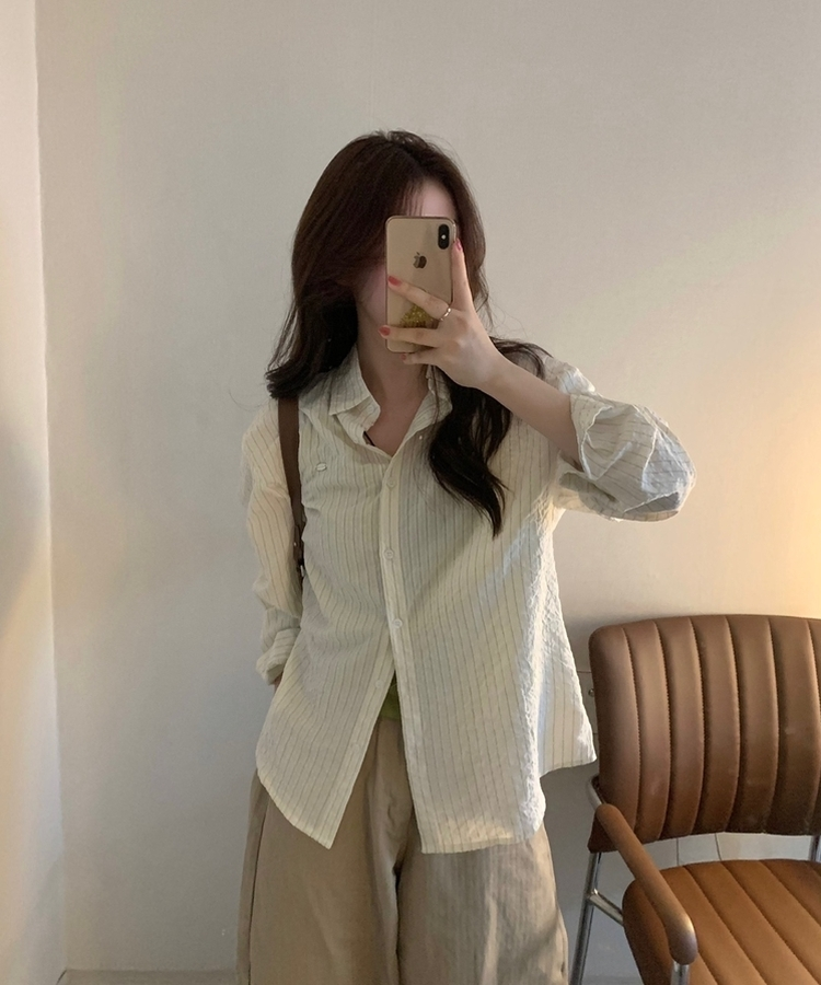 ストライプルーズフィットシャツ BEIGE