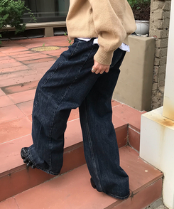 【丈別】ベーシックワイドデニムパンツ DARK DENIM