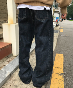 【丈別】ベーシックワイドデニムパンツ DARK DENIM
