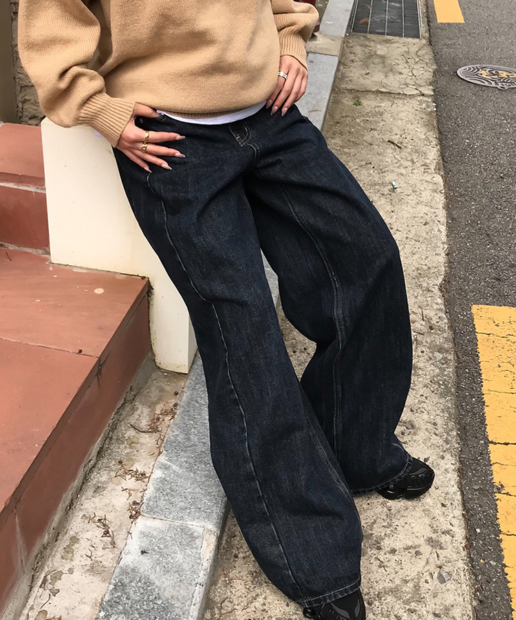 【丈別】ベーシックワイドデニムパンツ DARK DENIM