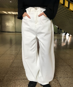 【PREMIUM】刺繍ロングコットンパンツ IVORY