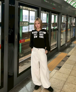 【PREMIUM】刺繍ロングコットンパンツ IVORY