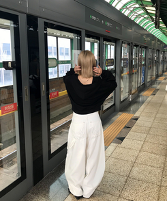 【PREMIUM】刺繍ロングコットンパンツ IVORY