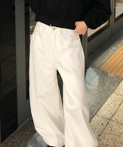 【PREMIUM】刺繍ロングコットンパンツ IVORY