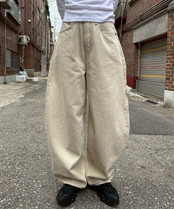 【PREMIUM】刺繍ロングコットンパンツ BEIGE