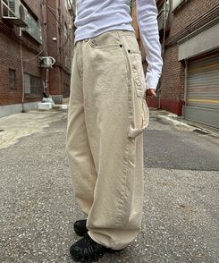 【PREMIUM】刺繍ロングコットンパンツ BEIGE