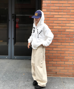 【PREMIUM】刺繍ロングコットンパンツ BEIGE