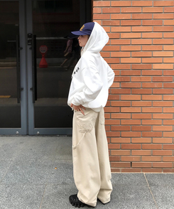 【PREMIUM】刺繍ロングコットンパンツ BEIGE