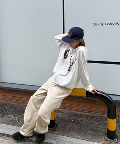 【PREMIUM】刺繍ロングコットンパンツ BEIGE